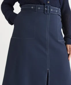 Belted A-Line Midi Skirt