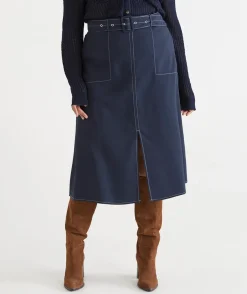 Belted A-Line Midi Skirt