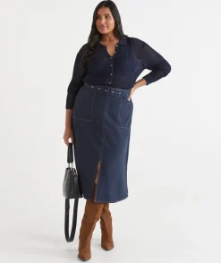 Belted A-Line Midi Skirt
