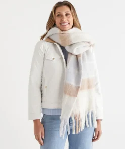 Brushed Check Scarf - Neutral