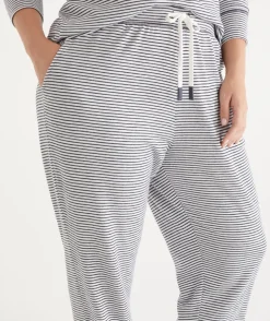 Brushed Stripe Tapered Pyjama Pant - Navy