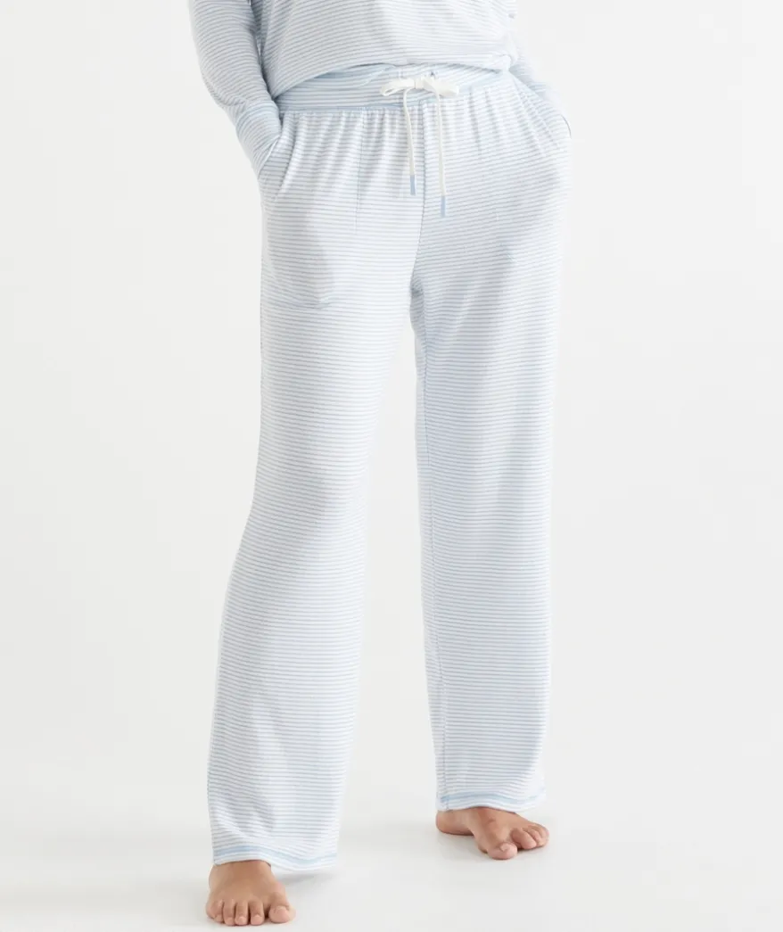 Brushed Wide Leg Stripe Pyjama Pant - Blue