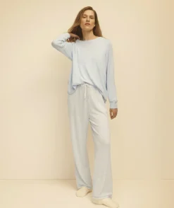 Brushed Wide Leg Stripe Pyjama Pant - Blue