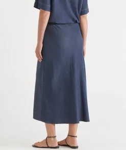 Chambray Drawstring Midi Skirt