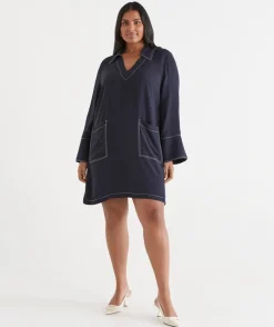 Contrast Stitch Collared Popover Dress