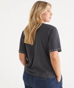 Embellished Short Sleeve Tee - Slate