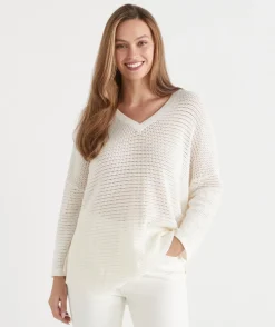 Extended Shoulder V Neck Knit Jumper
