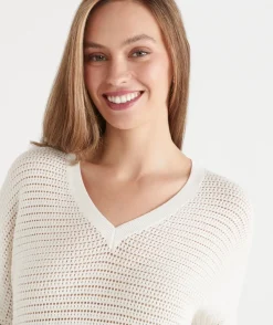 Extended Shoulder V Neck Knit Jumper