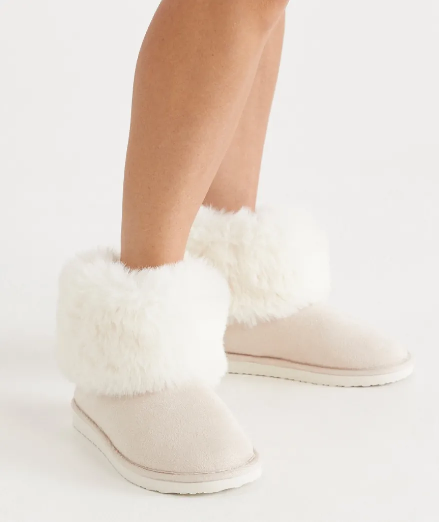 Faux Fur Trim Slipper Boots