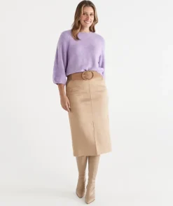 Faux Suede Midi Skirt