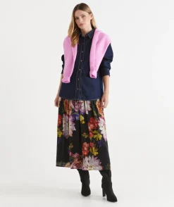 Floral Bloom Gathered Midi Skirt