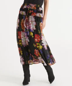 Floral Bloom Gathered Midi Skirt