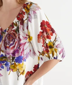 Floral Bloom V Neck Ruched Top