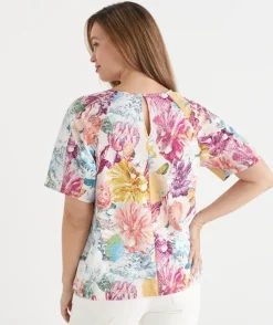 Floral Brights Seam Detail Short Sleeve Top