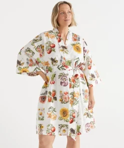 Floral Garden Stamp Print Robe