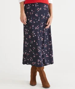 Floral Print Slip Midi Skirt - Midnight