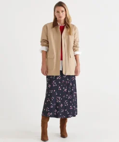 Floral Print Slip Midi Skirt - Midnight