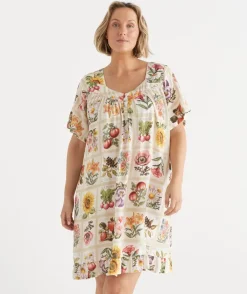 Garden Stamp Print Short Sleeve Nightie