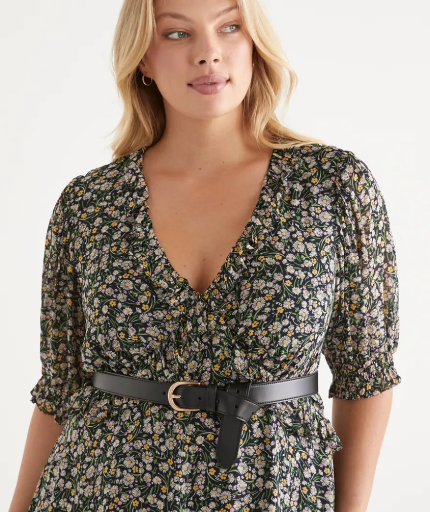 Gold Buckle Black Leather Belt