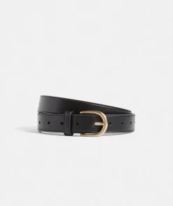Gold Buckle Black Leather Belt