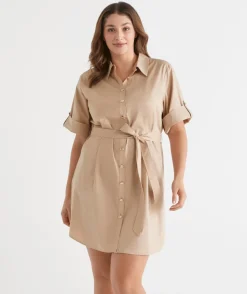 Gold Button Shirt Dress