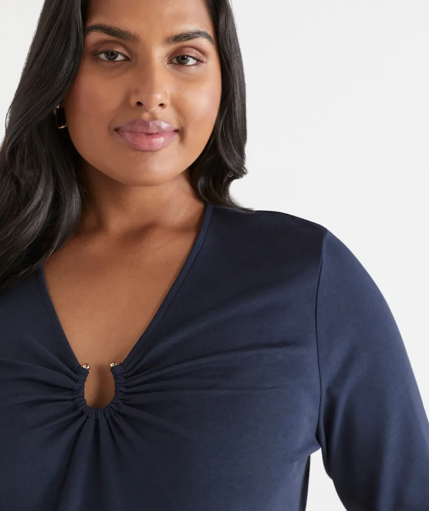 Hardware Detail Long Sleeve Top - Navy