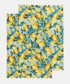 Lemon Print Tea Towel Set - Blue