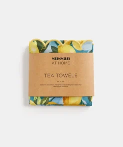 Lemon Print Tea Towel Set - Blue