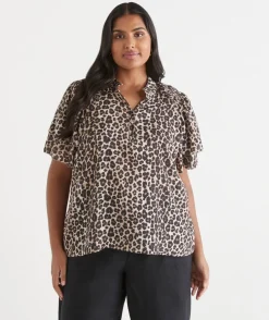 Leopard Print Flutter Sleeve Top