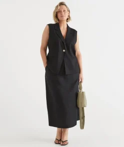 Linen Column Midi Skirt