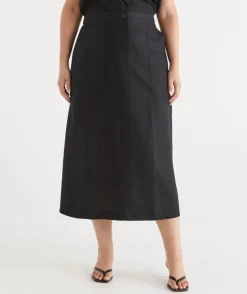 Linen Column Midi Skirt