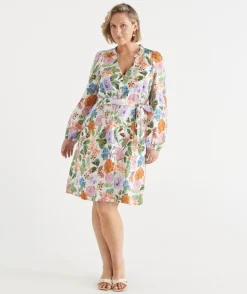 Linen Floral Botanical Long Sleeve Dress