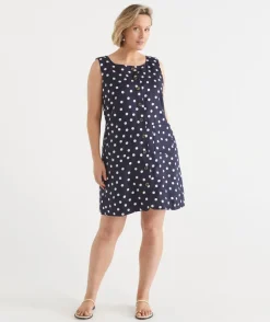 Linen Polka Dot Sleeveless Dress