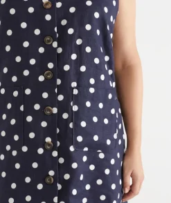 Linen Polka Dot Sleeveless Dress