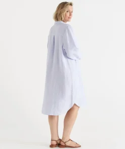Linen Stripe Midi Shirt Dress