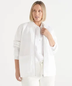 Linen Zip Front Collared Jacket