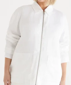 Linen Zip Front Collared Jacket