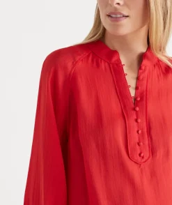 Long Sleeve Button Detail Blouse - Red