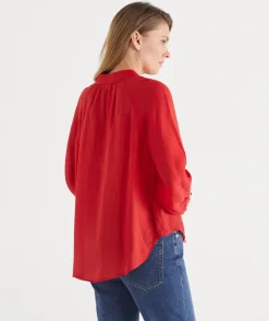 Long Sleeve Button Detail Blouse - Red
