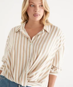 Long Sleeve Front Knot Stripe Shirt