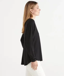 Long Sleeve V Neck Pleat Back Tee