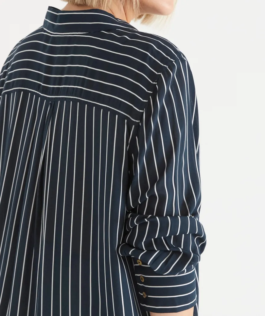 Longline Curved Hem Stripe Shirt