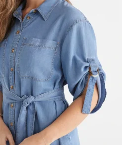 Lyocell Short Sleeve Midi Shirt Dress