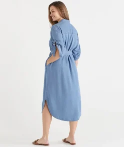 Lyocell Short Sleeve Midi Shirt Dress