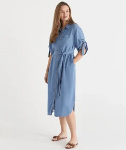 Lyocell Short Sleeve Midi Shirt Dress