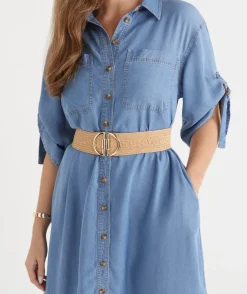 Metal D Ring Stretch Belt - Natural