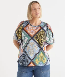 Mosaic Print Short Sleeve Top