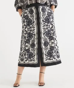 Noir Bloom Button Midi Skirt