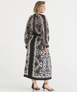 Noir Bloom Button Midi Skirt