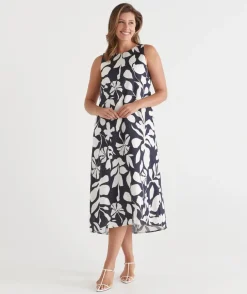 Palm Print Column Maxi Dress